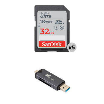 SanDisk 32GB Ultra UHS-I SDHC Memory Card with Dual USB 3.2 Gen 1 Card Reader