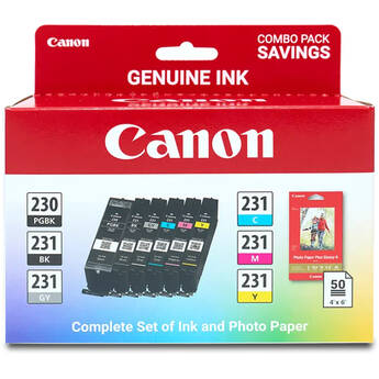 Canon PGI-230/CLI-231 6-Cartridge Ink Set with Glossy Photo Paper (4 x 6", 50 Sheets)