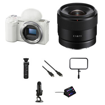Sony ZV-E10 Mirrorless Camera with 11mm f/1.8 Lens and Live Streaming Kit (White)