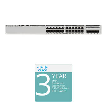 Cisco Catalyst 9200L 24-port PoE+ Gigabit Managed Switch with 3-Year DNA Essentials License