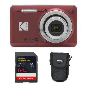 Kodak PIXPRO FZ55 Digital Camera with Accessory Kit (Red)