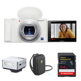 Sony ZV-1 Digital Camera with Mini Flash Kit (White)