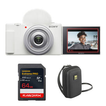 Sony ZV-1F Vlogging Camera with Complete Starter Bundle (White)