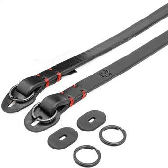 Owlkrown Black Mamba Leather Camera Strap with Split Rings (Black with Red Accent, 55")