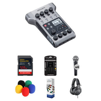 Zoom PodTrak P4 Portable Multitrack Podcast Recorder with 4-Person Podcasting Kit