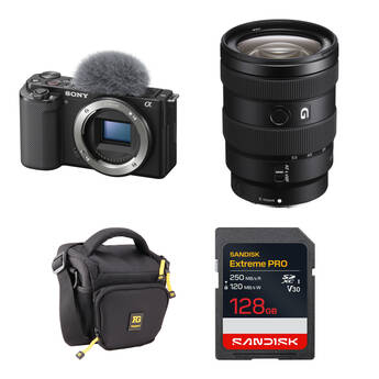 Sony ZV-E10 Mirrorless Camera with 16-55mm f/2.8 G Lens and Basic Bundle (Black)