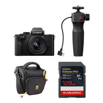 Panasonic LUMIX G100D Mirrorless Camera with 12-32mm Lens, Tripod Grip, and Basic Bundle