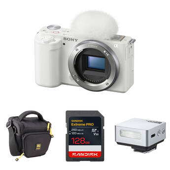 Sony ZV-E10 Mirrorless Camera with Mini Flash Kit (White)