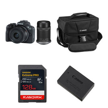 Canon EOS R50 Mirrorless Camera with 18-45mm & 55-210mm Lenses and Essentials+ Kit (Black)