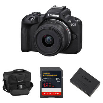 Canon EOS R50 Mirrorless Camera with 18-45mm Lens and Essentials+ Kit (Black)