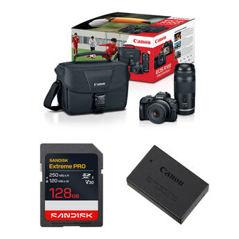 Canon EOS R100 Mirrorless Camera with 18-45mm and 75-300mm Lenses and Essentials+ Kit
