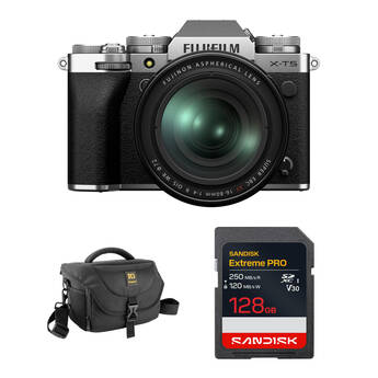 FUJIFILM X-T5 Mirrorless Camera with 16-80mm f/4 Lens and Basic Bundle (Silver)