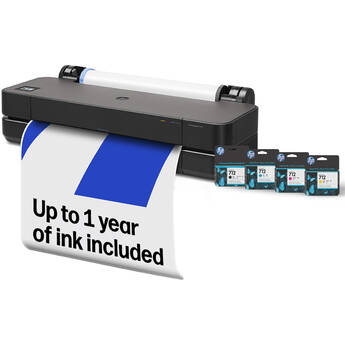HP DesignJet 24" Large Format Wireless Plotter Printer with Four-Cartridge Ink Set