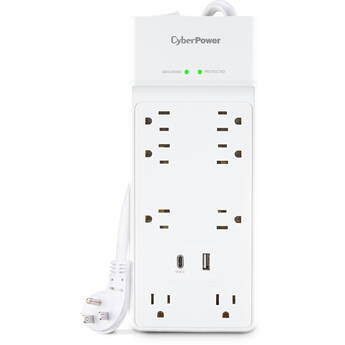 CyberPower Essential Series 8-Outlet Surge Protector with USB Ports (White, 6')