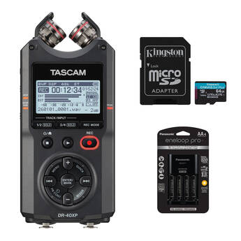 TASCAM DR-40XP 4-Channel 32-Bit Float Portable Field Recorder with Essentials Kit