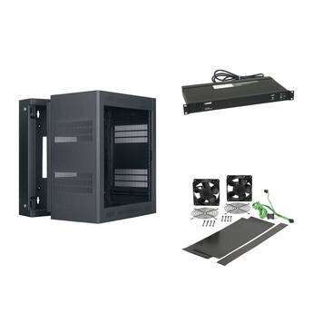 Lowell Manufacturing Rack-Sectional Wall Mount with Rackmount Power Strip and Fan Kit (12 RU)