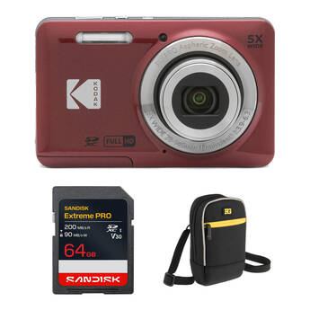 Kodak PIXPRO FZ55 Digital Camera with Accessory Kit (Red)