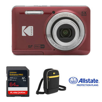 Kodak PIXPRO FZ55 Digital Camera with Protection & Storage Kit (Red)