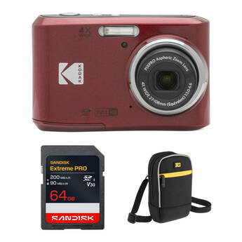 Kodak PIXPRO FZ45 Digital Camera with Complete Starter Bundle (Red)