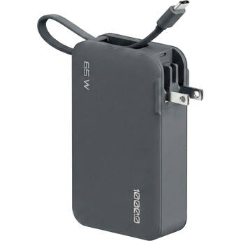 ReelCharge Flex USB-C Power Bank with Folding Prongs (10,000mAh, 65W, Gray)