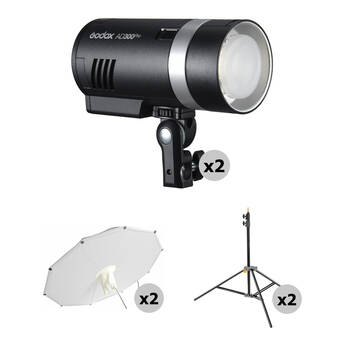 Godox AD300Pro Outdoor Flash with Photek SoftLighter Umbrella & Stand (2-Light Kit)
