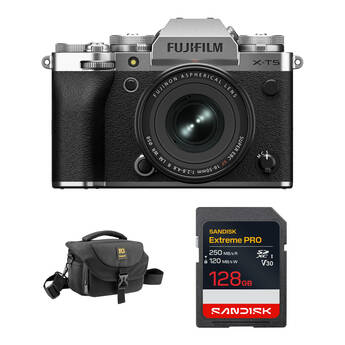 FUJIFILM X-T5 Mirrorless Camera with 16-50mm f/2.8-4.8 Lens and Basic Bundle (Silver)