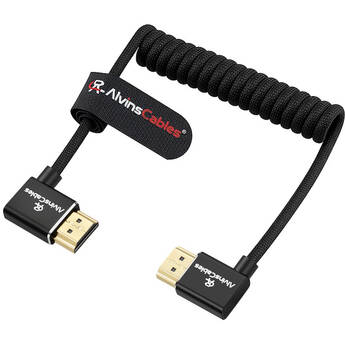 Alvin's Cables 8K HDMI 2.1 Left-Angle to Right-Angle Braided Coiled Cable (Black, 12 to 18")