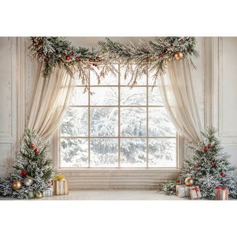 Kate Backdrop Microfiber Printed Backdrop (Christmas Tree Window, 10 x 8.2')