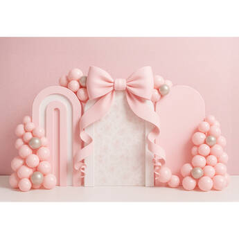 Kate Backdrop Microfiber Printed Backdrop (Pink Bow Balloon, 10 x 8.2')