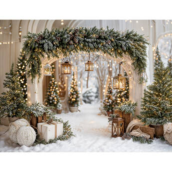Kate Backdrop Microfiber Printed Backdrop (Christmas Snow Trees Arch, 10 x 8.2')