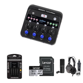 Zoom PodTrak P4next Portable Multitrack Podcast Recorder with 4-Person Podcast Kit