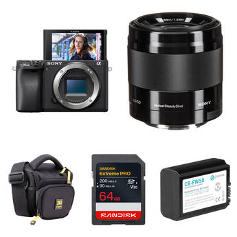 Sony a6400 Mirrorless Camera with 50mm f/1.8 Lens and Basic Bundle