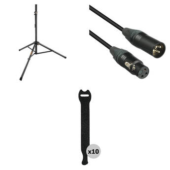 Auray Single PA Speaker Kit with Speaker Stand, XLR Cable, and Touch-Fastener Straps