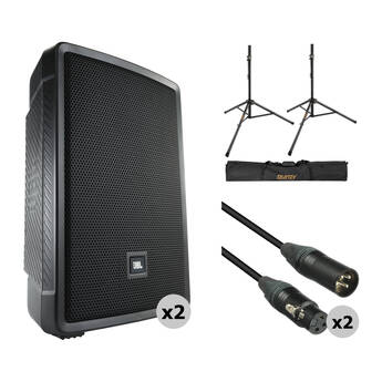 JBL IRX112BT Compact Powered 12" Portable Speaker Pair Kit with Stands, Stand Bag, and Cables