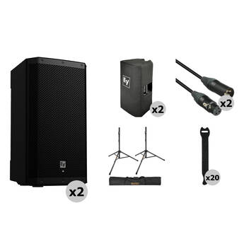 Electro-Voice ZLX-12P-G2 12" 2-Way 1000W Powered Loudspeaker Kit with Cover, Stand, Cable, and Bag (Pair)