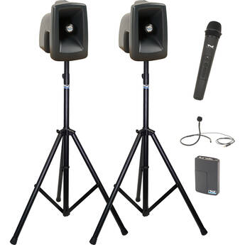 Anchor Audio MegaVox 2 AIR X2 Loudspeaker Pair with WH-LINK Handheld Mic, WB-LINK Beltpack, and CM-LINK Collar Mic