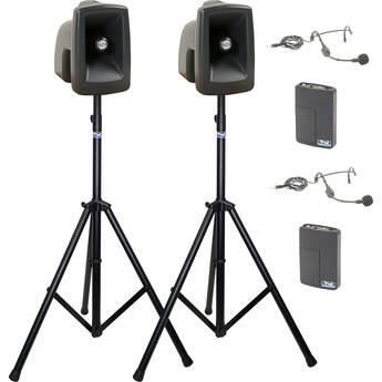 Anchor Audio MegaVox 2 Air X2 Portable PA Bundle with Speaker Pair, Dual Wireless Headset Mic System, and Stands