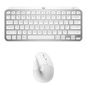 Logitech Wireless MX Keys Mini Keyboard & Lift Vertical Ergonomic Mouse Creative Kit (Pale Gray / White)