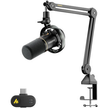 maono PD200WS Hybrid Wireless Podcast Microphone Kit with Boom Arm and Base