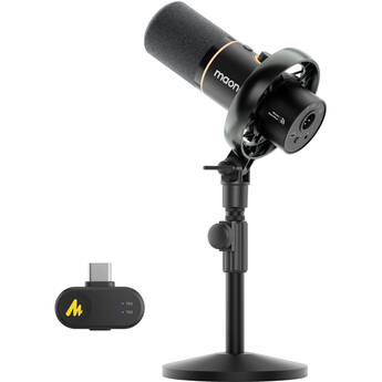 maono PD200WT Hybrid Wireless Podcast Microphone Kit with Desktop Stand and Base
