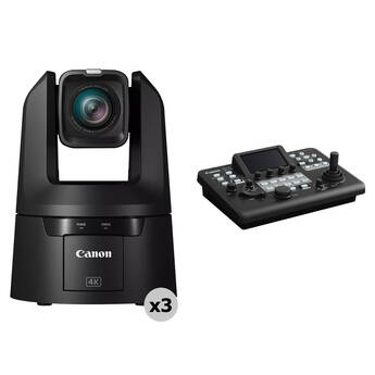 Canon CR-N500 4K NDI HX2 PTZ 3-Camera Kit with RC-IP300 Controller (Black)