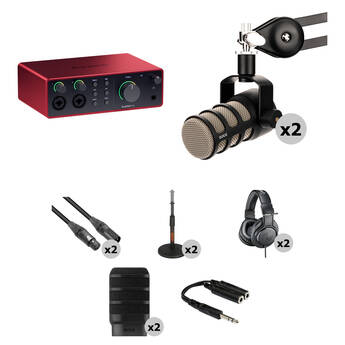 Focusrite Scarlett 4i4 USB-C Audio/MIDI Interface with Two-Person Podcasting Kit (4th Generation)