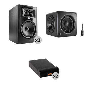 JBL 305P MkII Powered 8" Two-Way Studio Monitors Kit with Subwoofer and Isolation Pads
