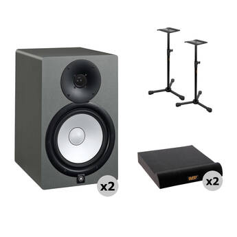 Yamaha HS8 Powered Studio Monitor Kit with Studio Monitor Stands and Isolation Pads (Slate Gray, Pair)