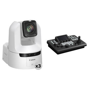 Canon CR-N350 4K NDI PTZ 3-Camera Kit with RC-IP300 Controller (Titanium White)