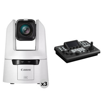 Canon CR-N500 4K NDI HX2 PTZ 3-Camera Kit with RC-IP300 Controller (White)