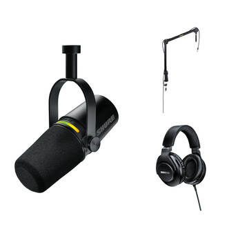 Shure MV7+ Podcast XLR/USB Microphone Kit with Clamping Boom Arm and Headphones (Black)