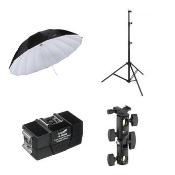 Impact 7' Parabolic Umbrella (White/Black) with Light Stand Kit