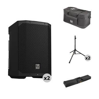 Electro-Voice EVERSE 8 Portable Two Loudspeakers with Two Stands, Rain Cover, and Bag