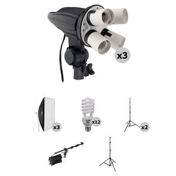 Impact 3-Head Fluorescent Lighting Kit with Boom Arm Kit